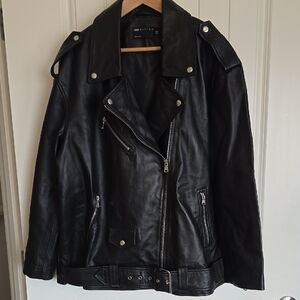 Oversized Black Leather Biker Jacket